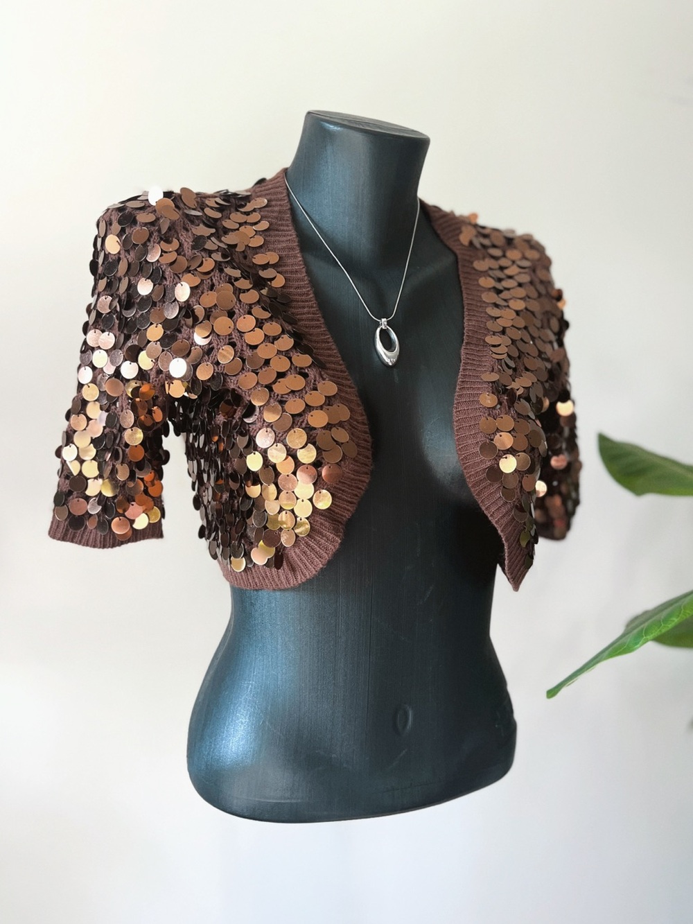 2005 Vintage Seductions | y2k Brown Sequin Crop Cardigan